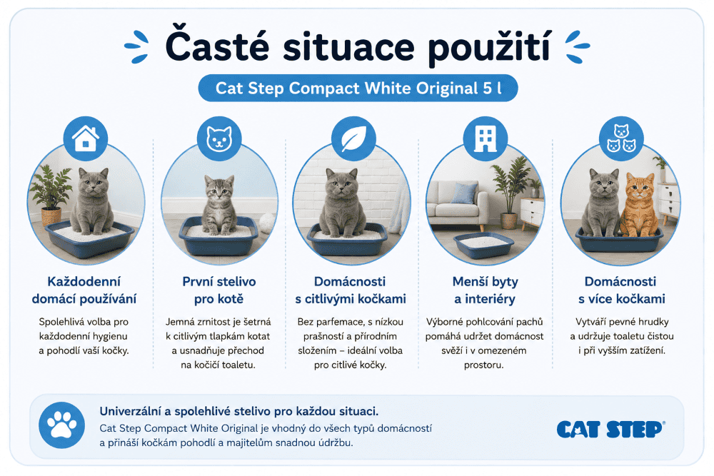 Časté situace použití steliva Cat Step White Original_1